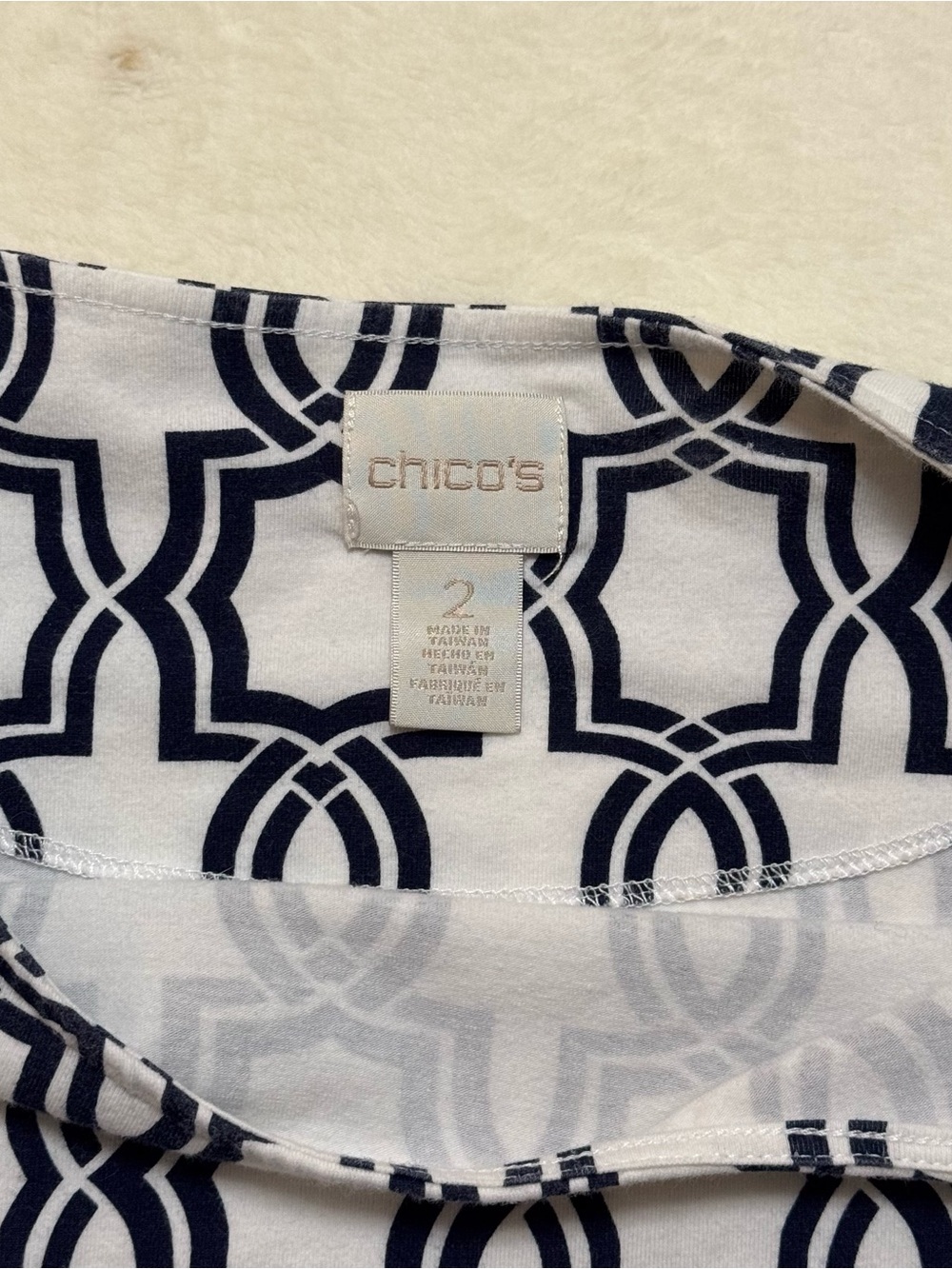 Women's Chico White Cotton Black Link Geo Print Boat Neck Shirt Top Size 2 - Picture 3 of 7